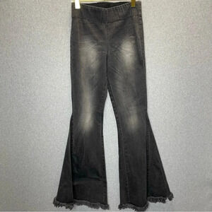 Judith March Bell Bottom Pull On Embroidered Jeans
